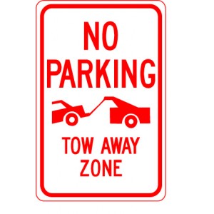 No Parking Tow Away Zone with Tow Truck Sign
